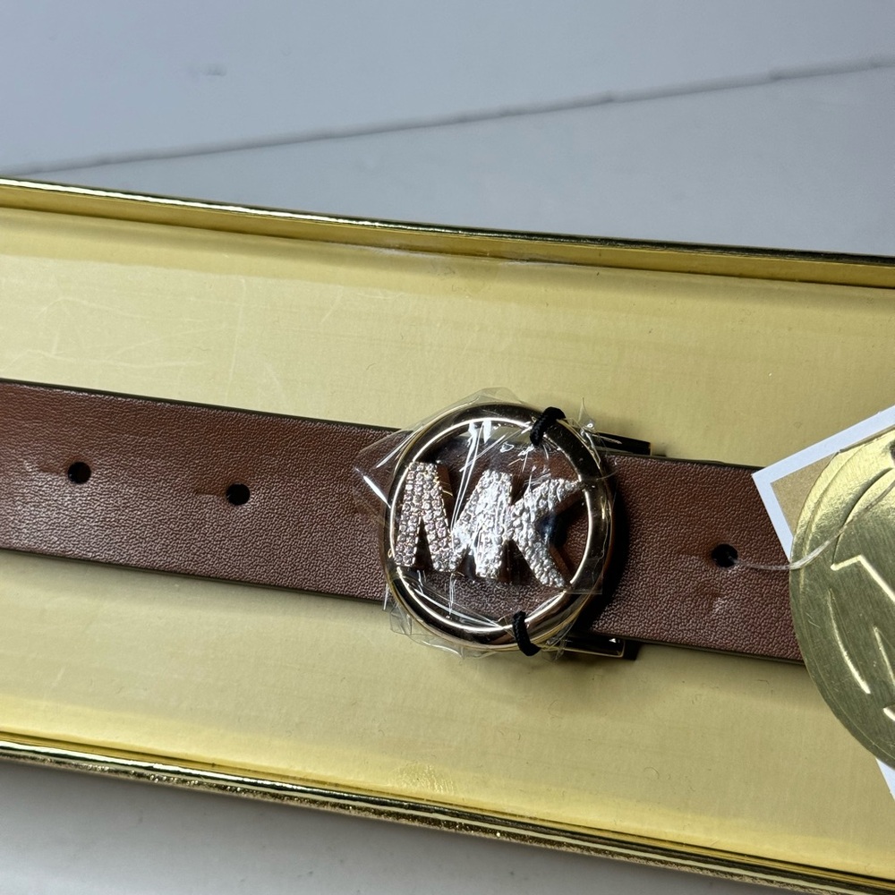 Michael Kors MK Belt Women's Brown With Rhinestones and Logo 28 MM size S/M - Picture 3 of 8